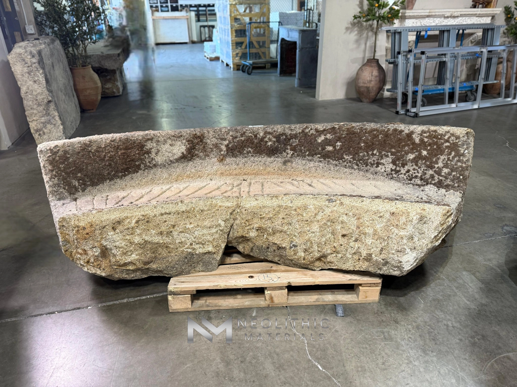 French Antique Granite Stone Mill Bench - Image 1